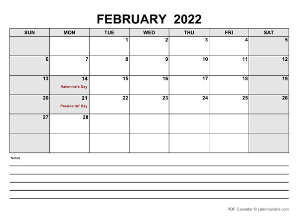 Get February 2022 Excel Calendar