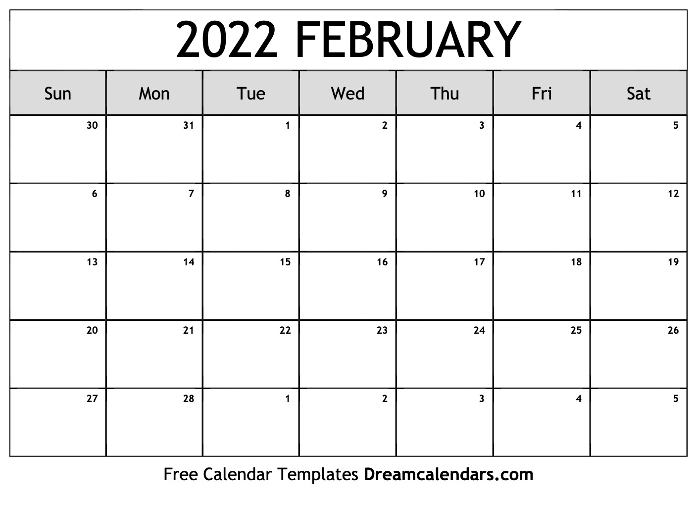 Get February Days 2022 Calendar