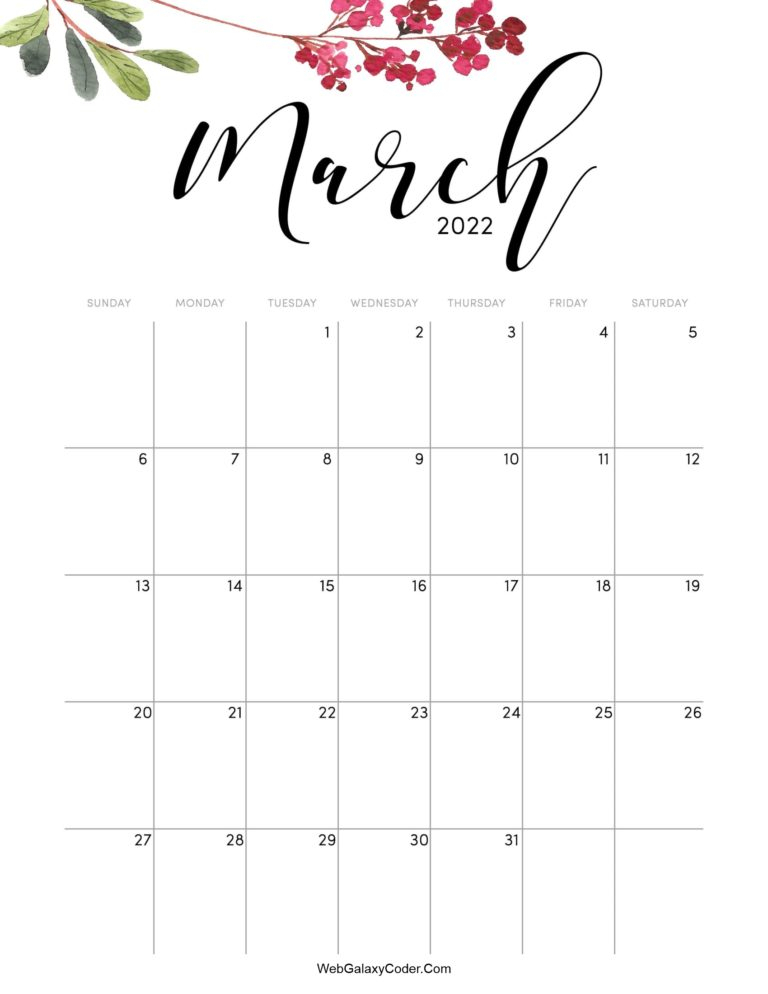 Get Free Calendar March 2022