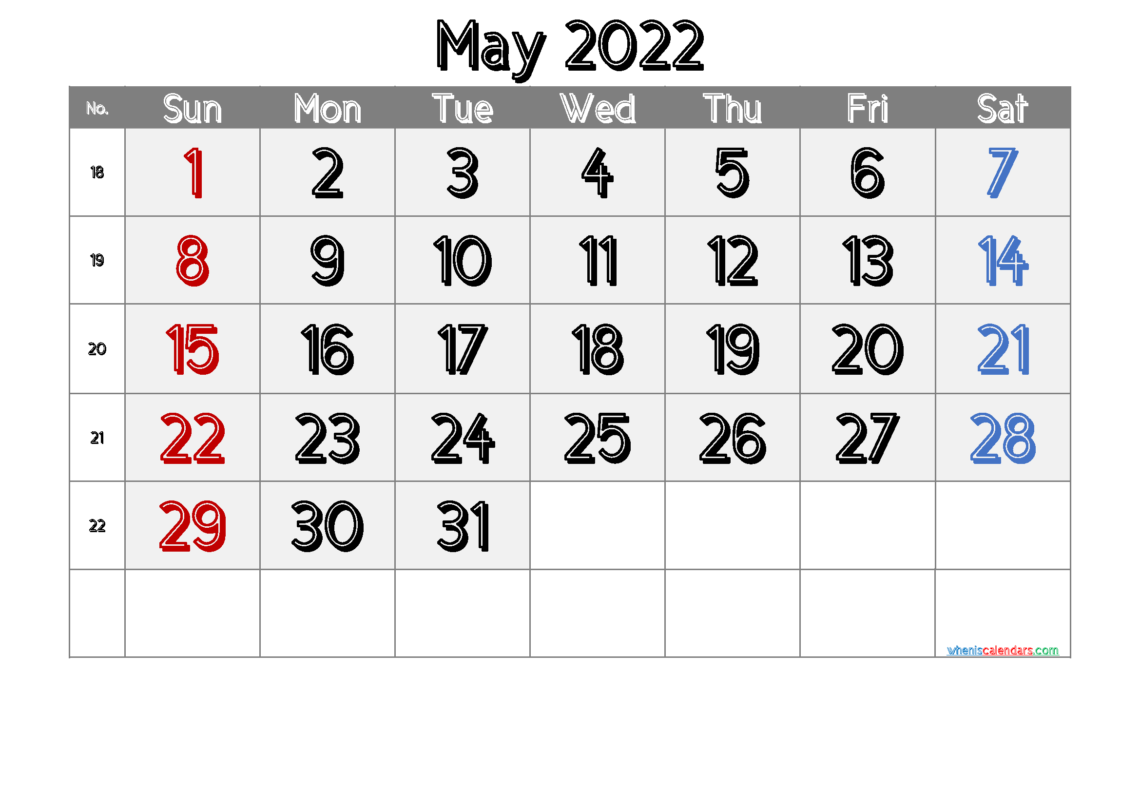 Get Free Calendar May 2022