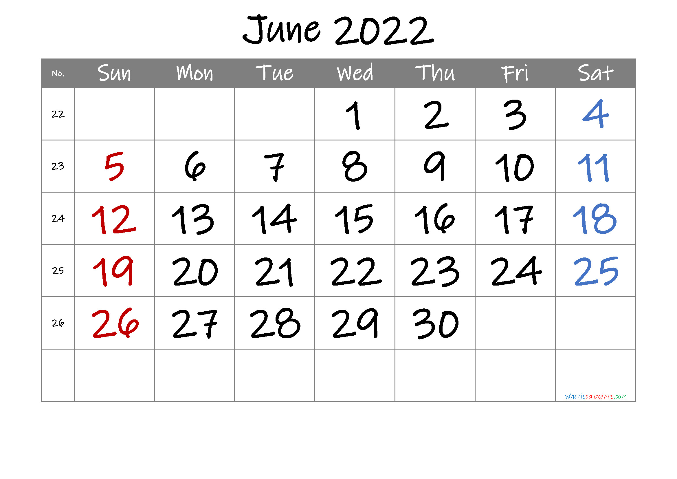 Get Free Printable Calendar For June 2022
