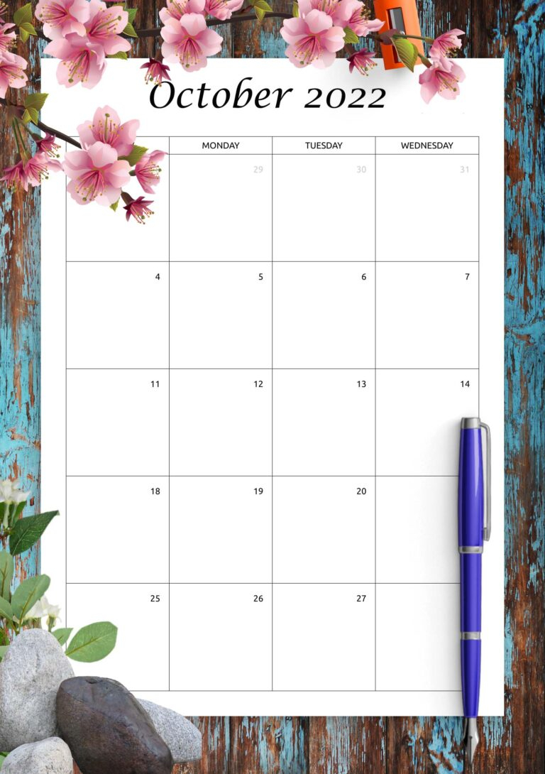 Get Free Printable Calendar October 2022