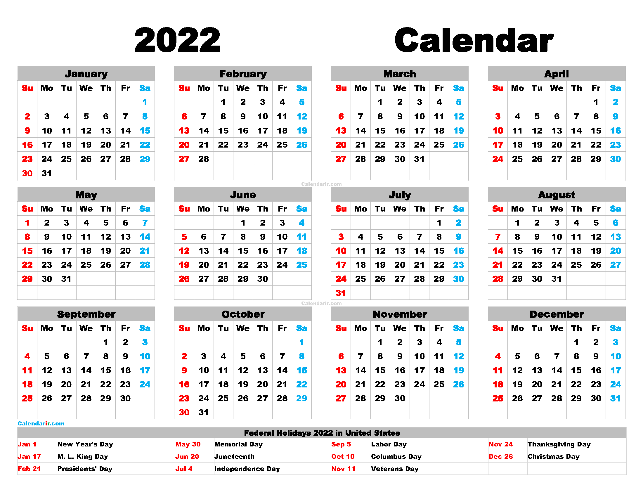Get General Blue Calendar January 2022