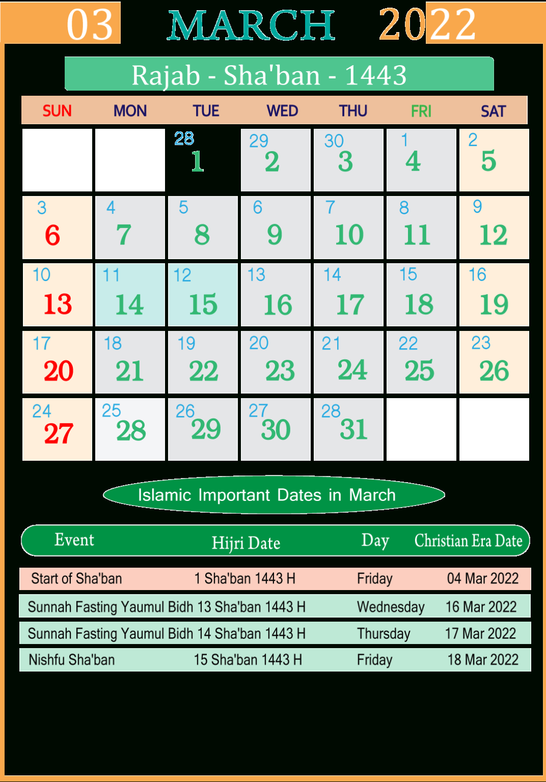Get Islamic Calendar 2022 January