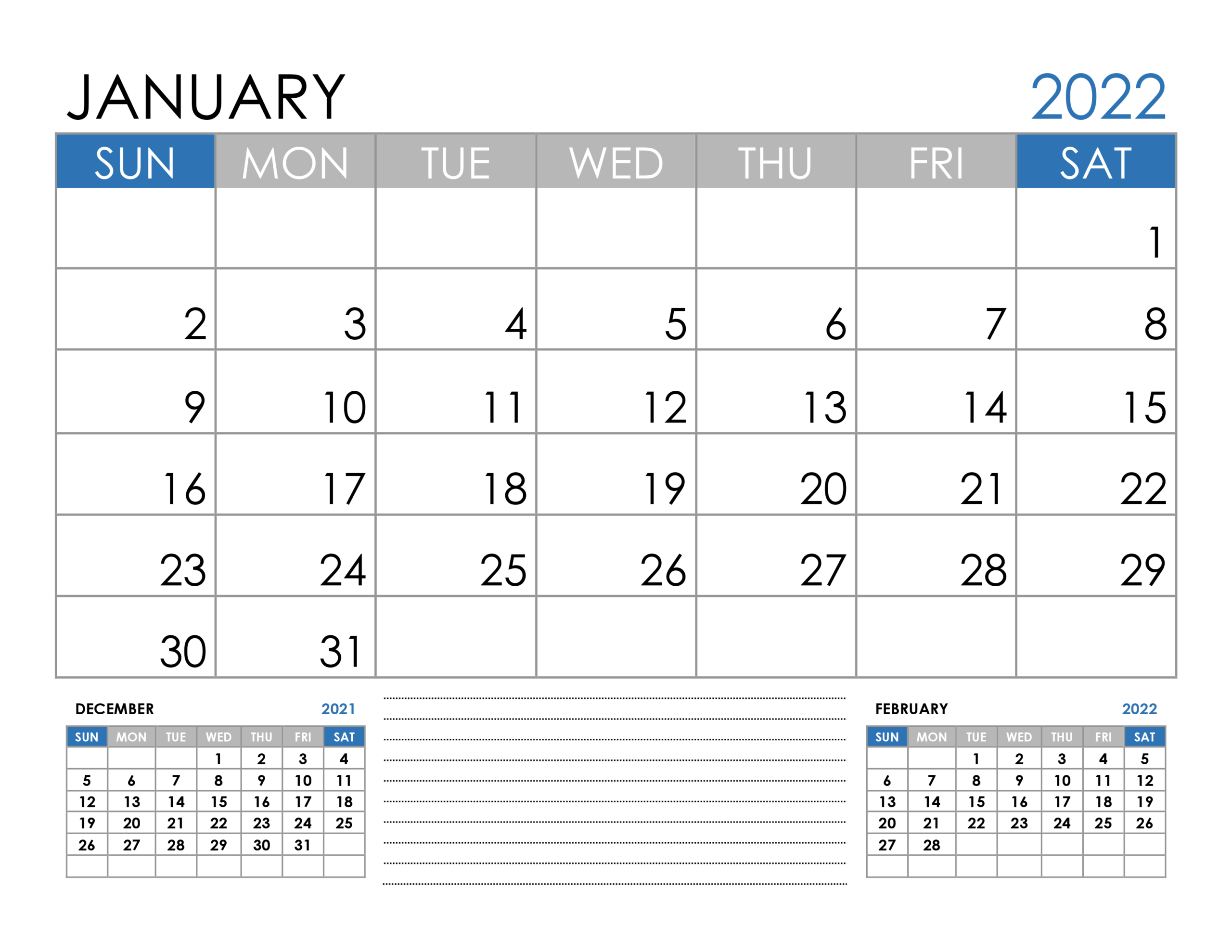 Get January 2022 Calendar Download