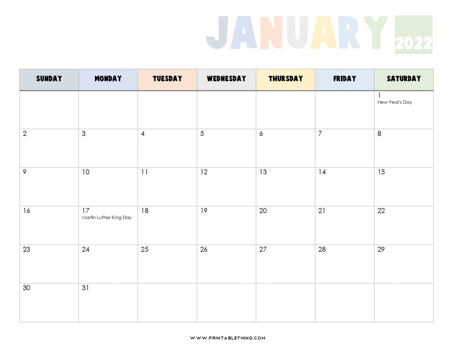 Get January 2022 Calendar Download