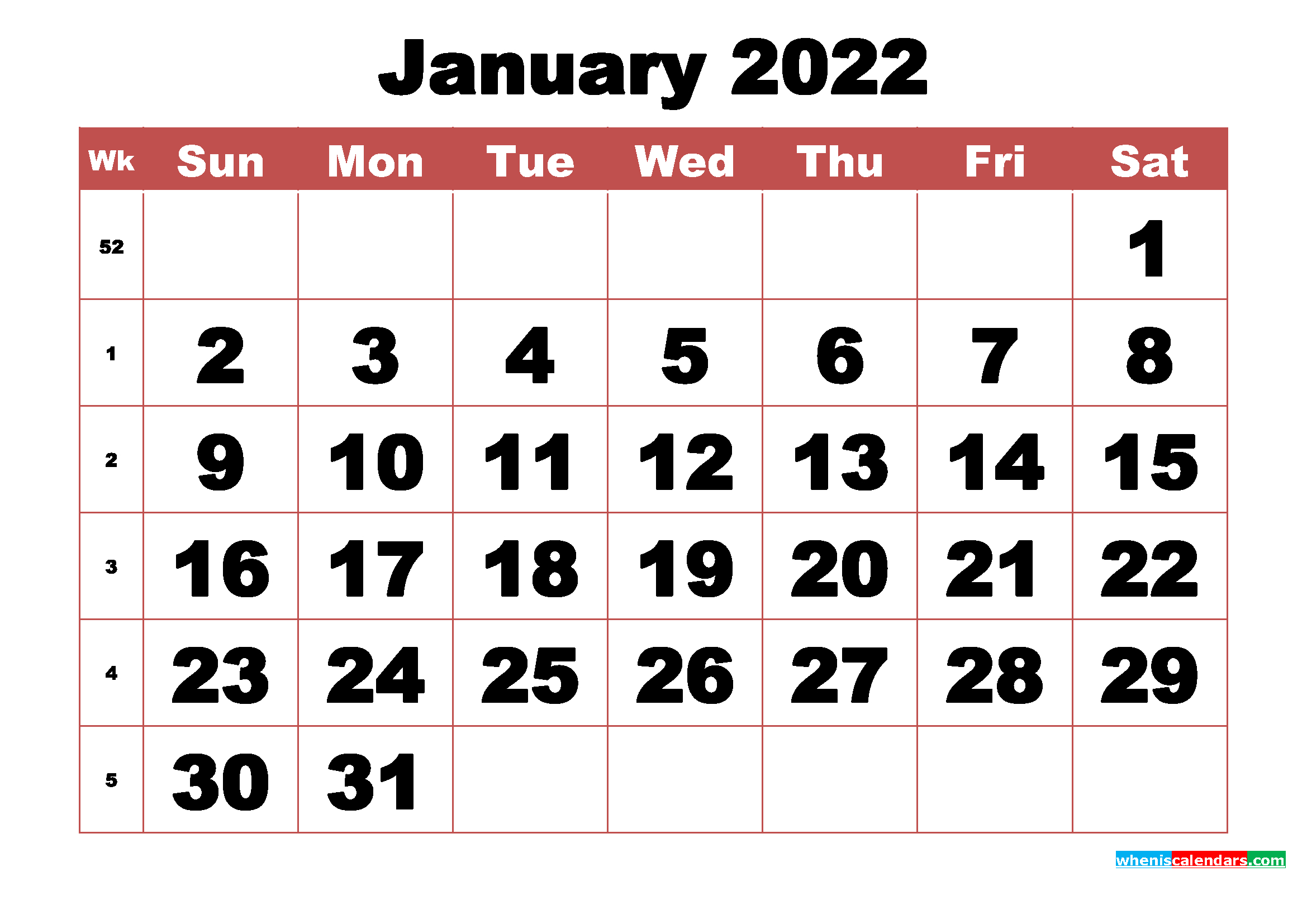 Get January 2022 Calendar Uk Printable