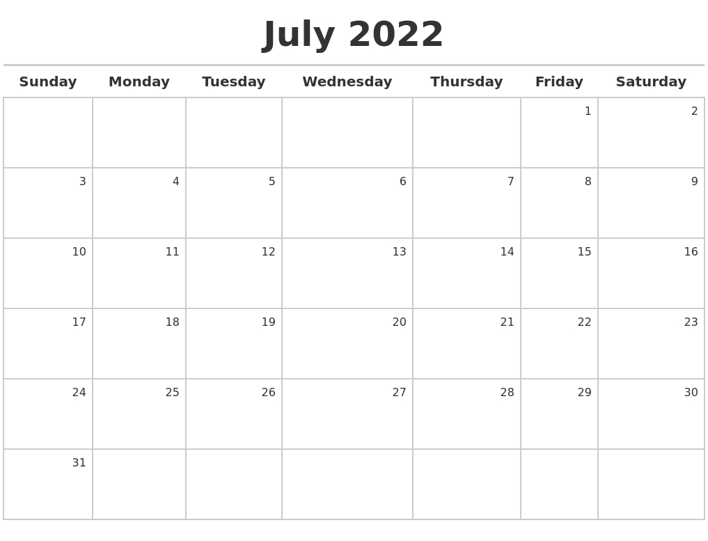 Get July 2022 Calendar Monday Start