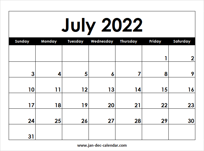 Get July 2022 Calendar Template