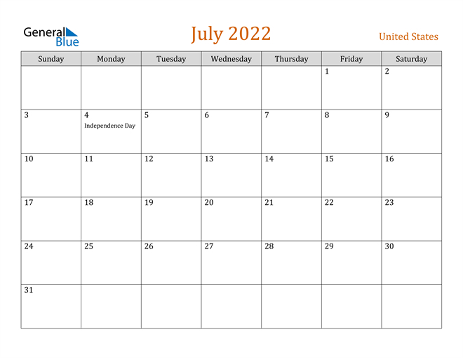 Get July 2022 Calendar Template