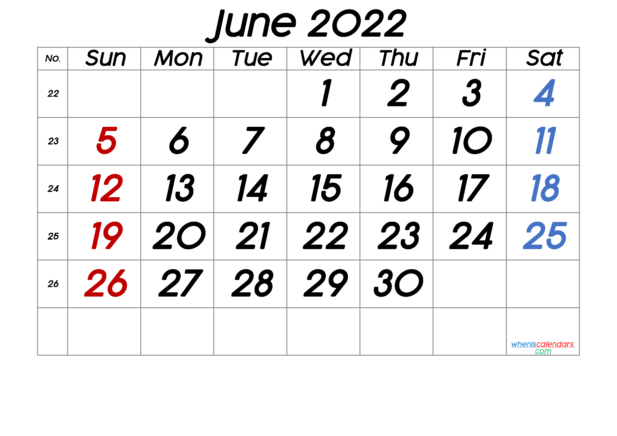 Get June 2022 Blank Calendar