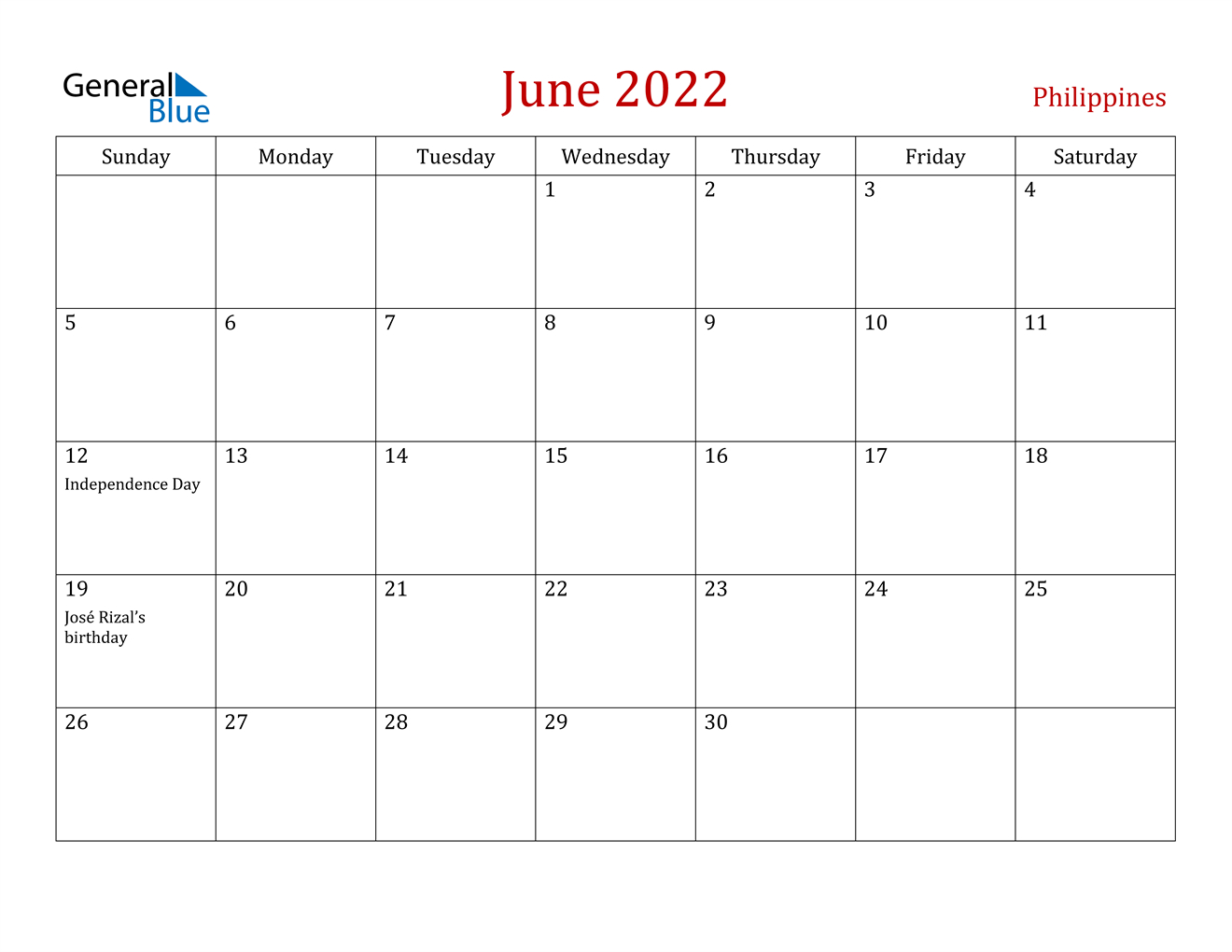 Get June 2022 Calendar Free Printable