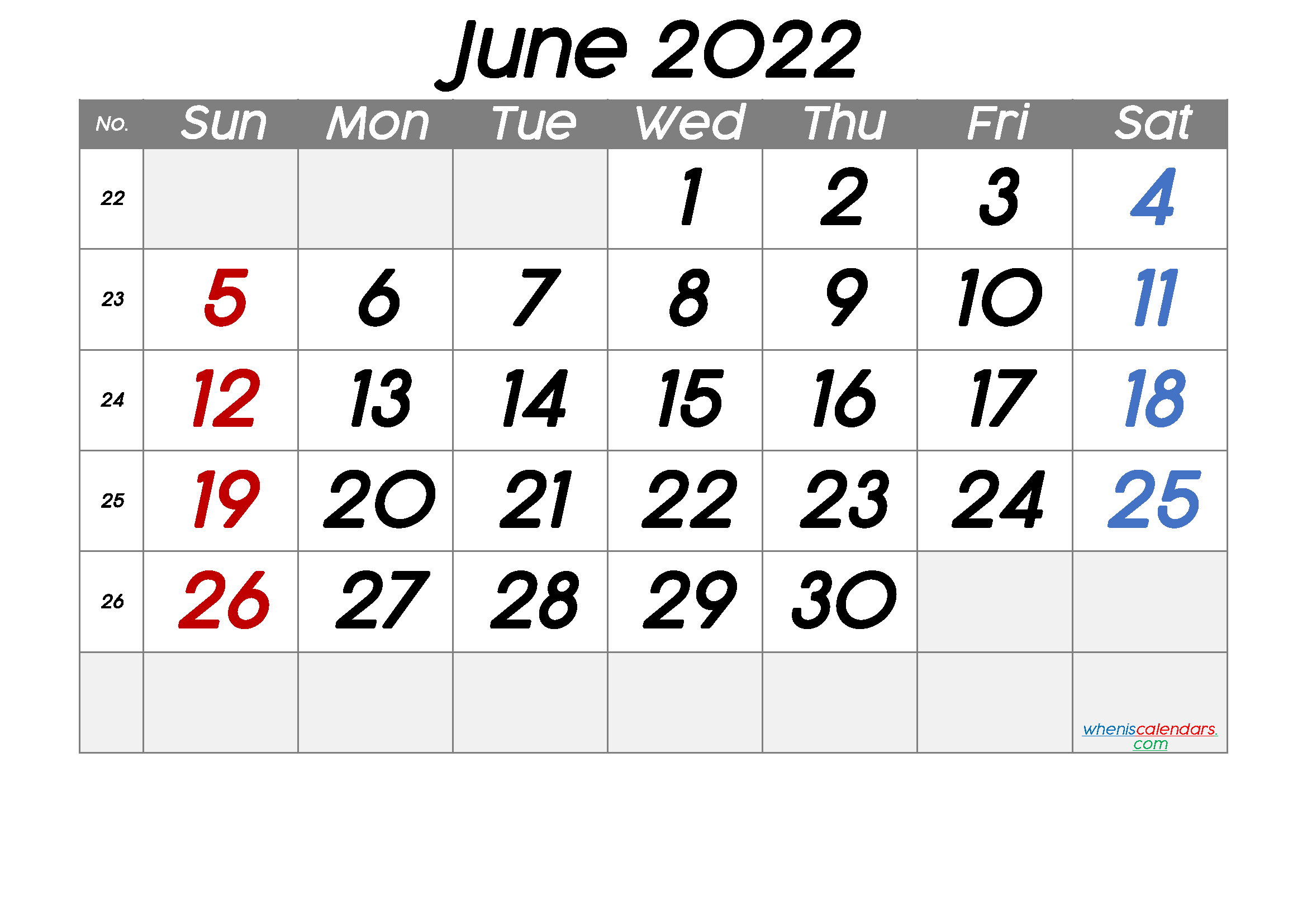 Get June 2022 Calendar Printable Free