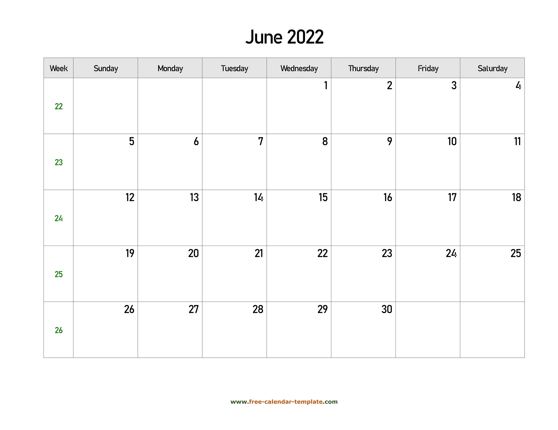 Get June 2022 Calendar Word