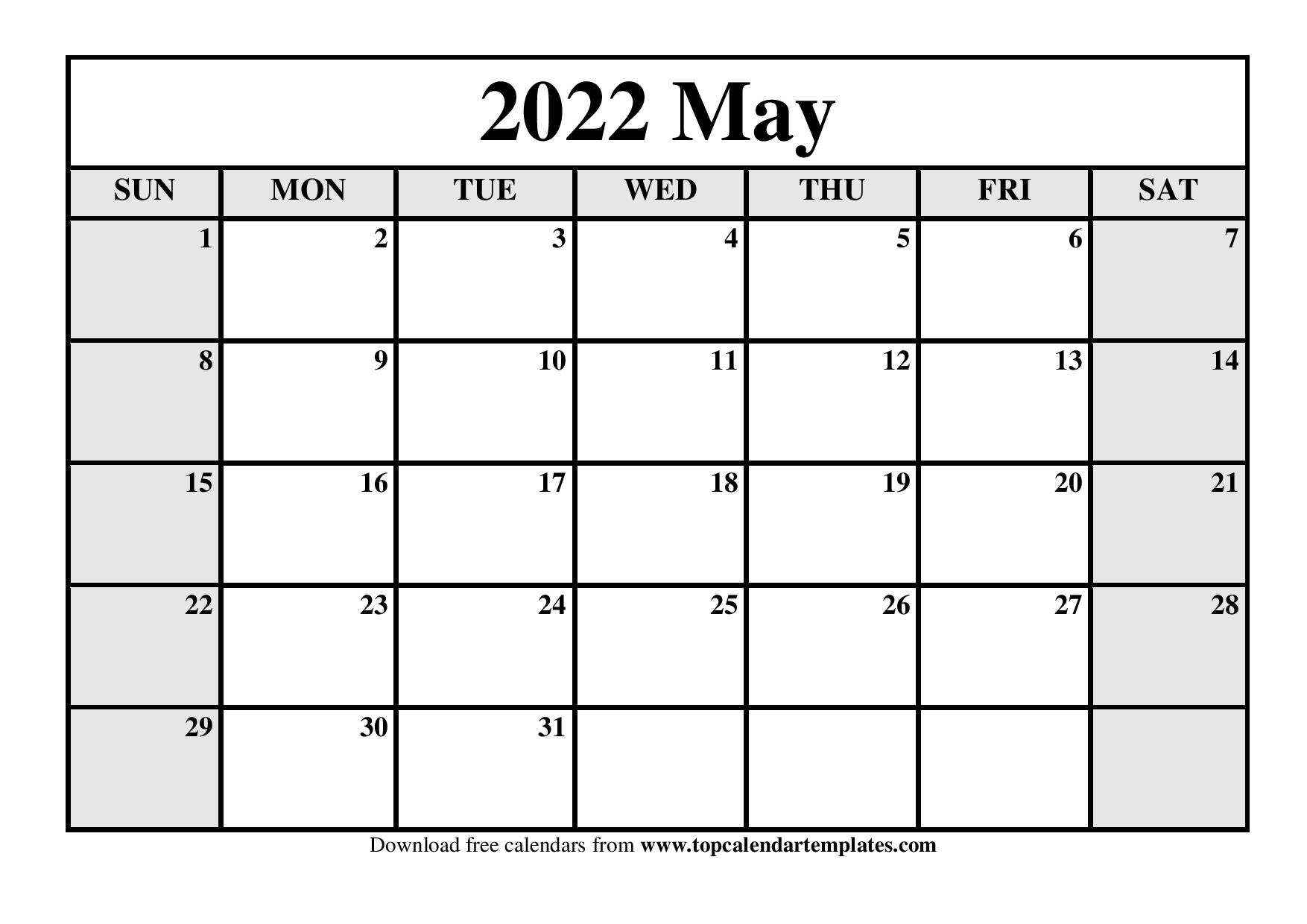 Get May 2022 Calendar Images