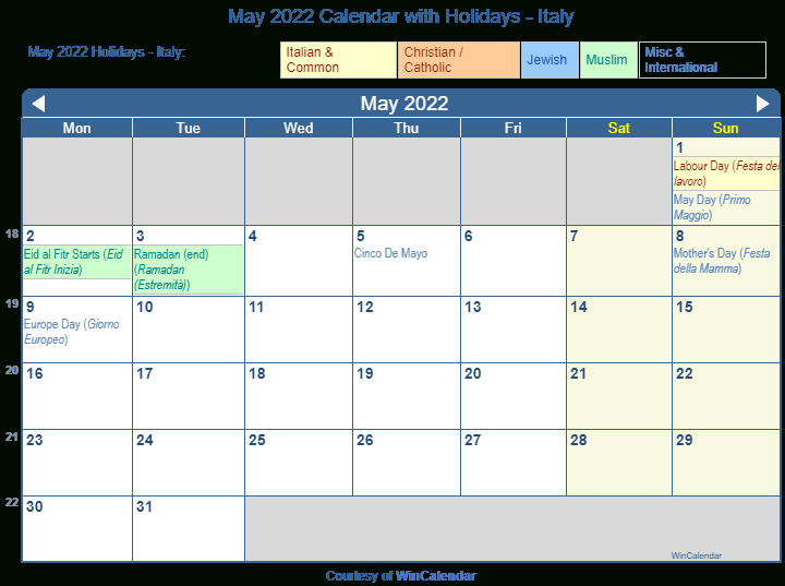 Get May 2022 Calendar With Holidays Printable