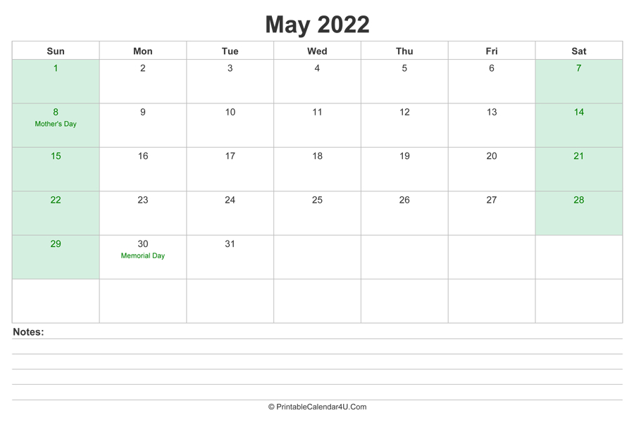 Get May 2022 Calendar With Us Holidays
