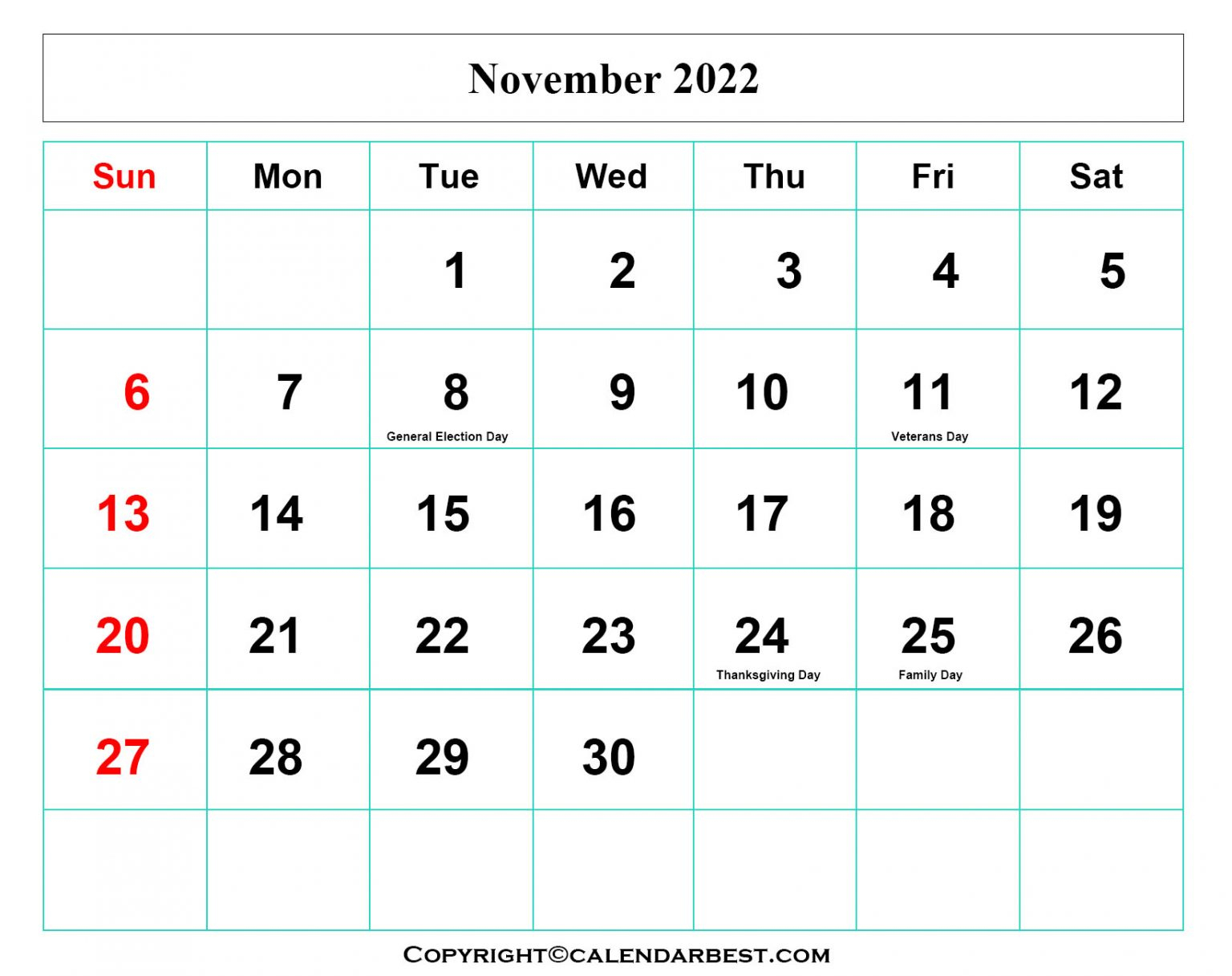 Get November 2022 Calendar Pdf