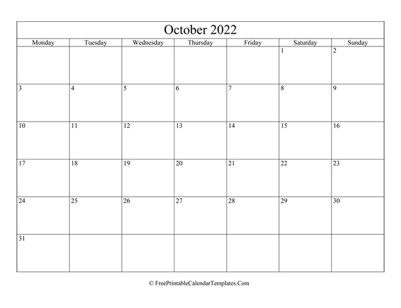 Get October 2 2022 Calendar