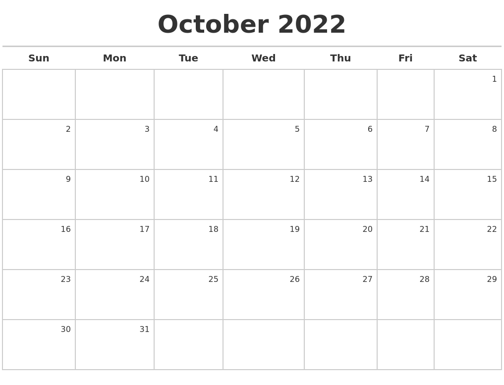 Get October 2022 Calendar Template