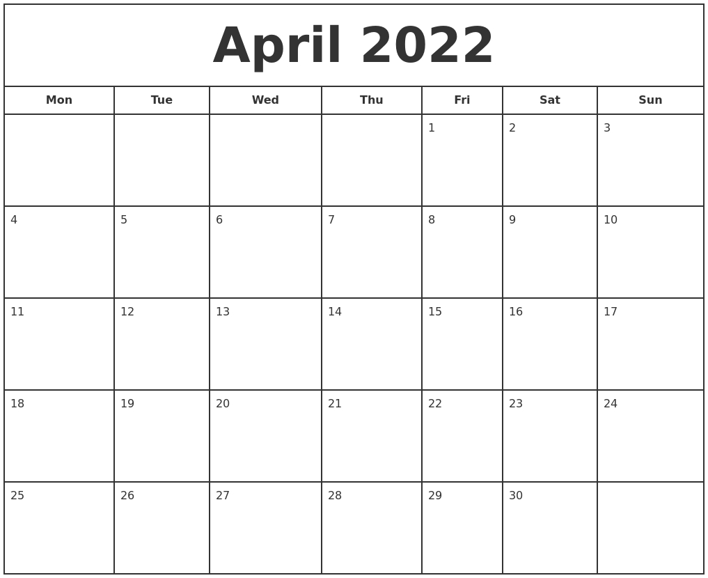 Get Printable Calendar For April 2022