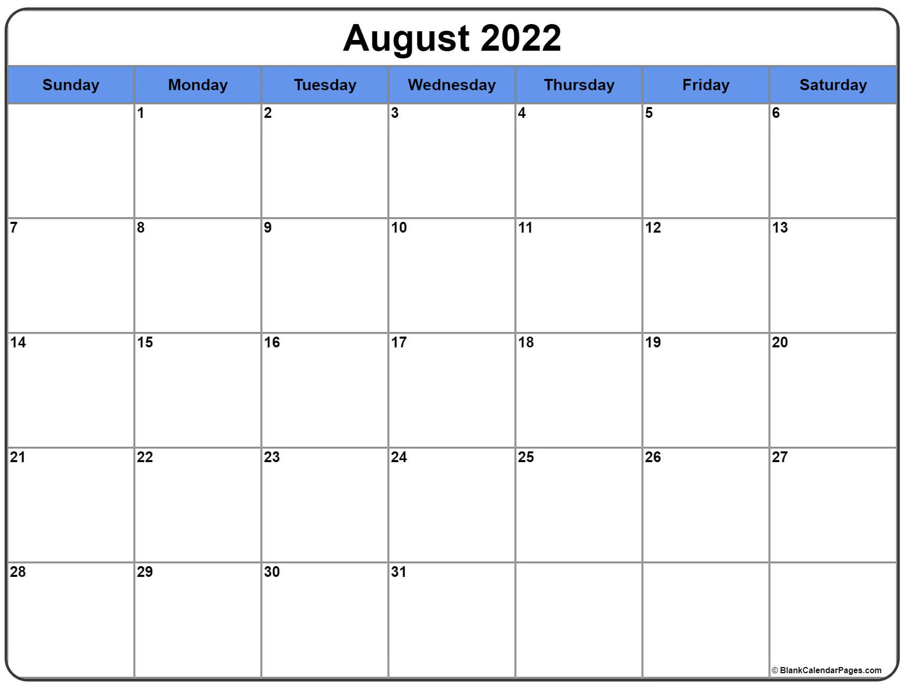 Get Printable Calendar For August 2022