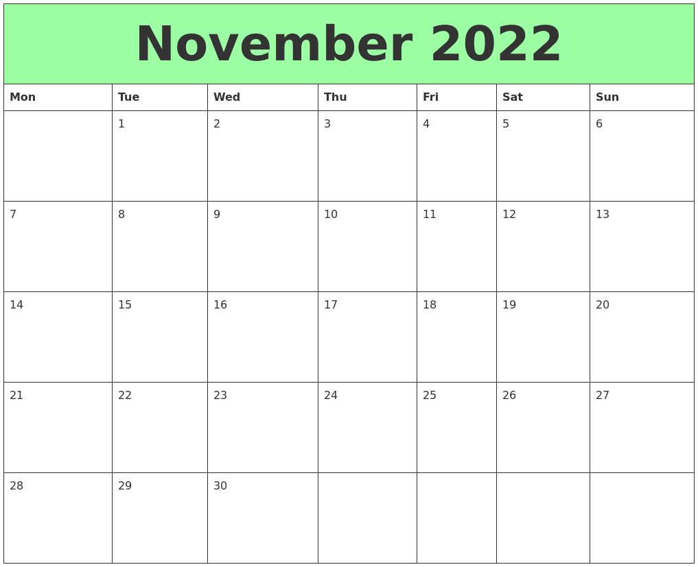 Get Printable Calendar For November 2022