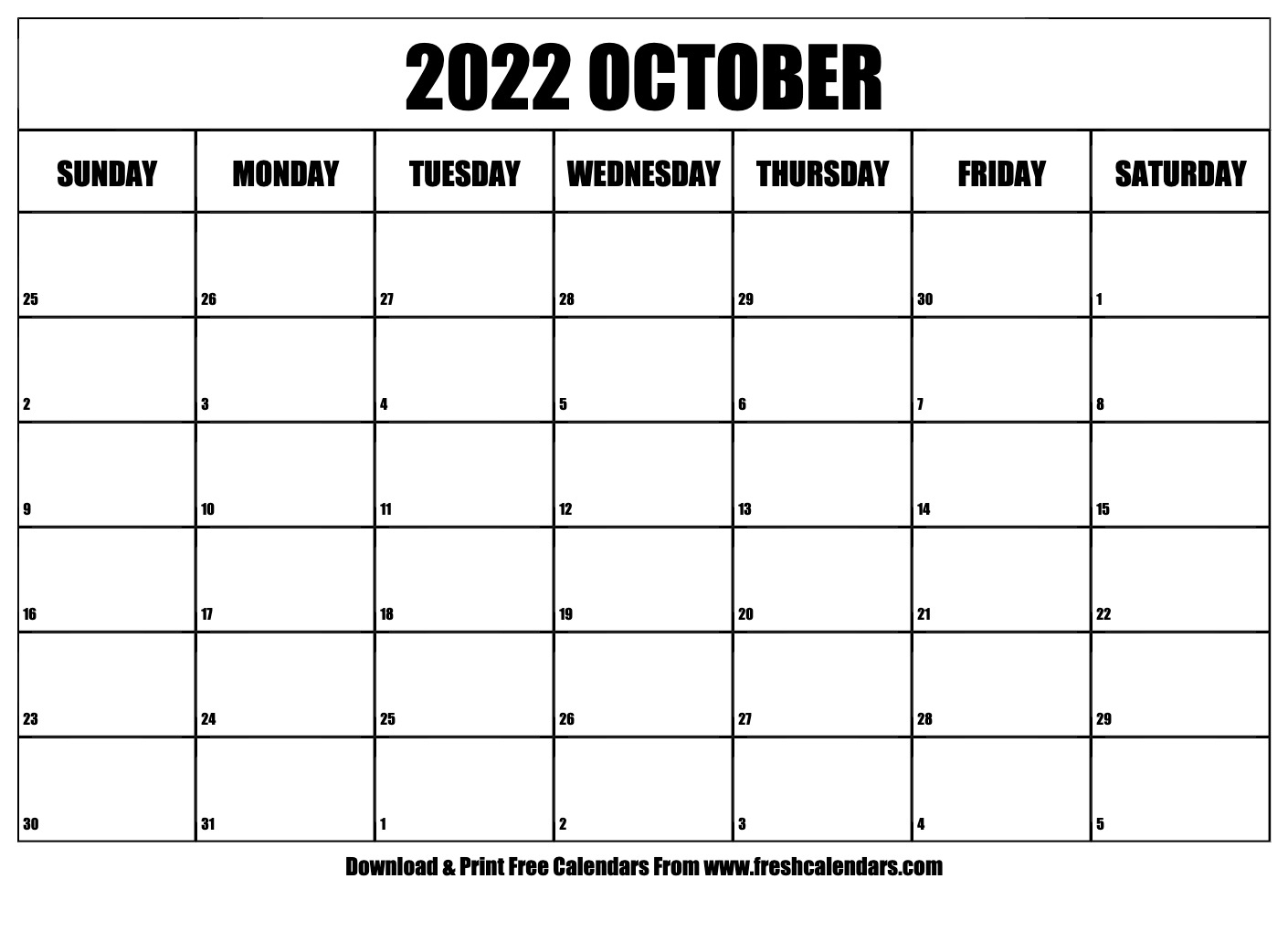 Get Printable Calendar For October 2022