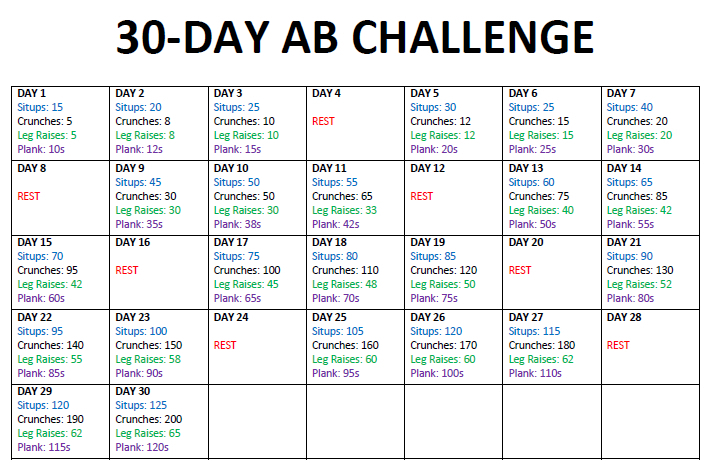 Get Printable Month Fitness Challenge Calendar