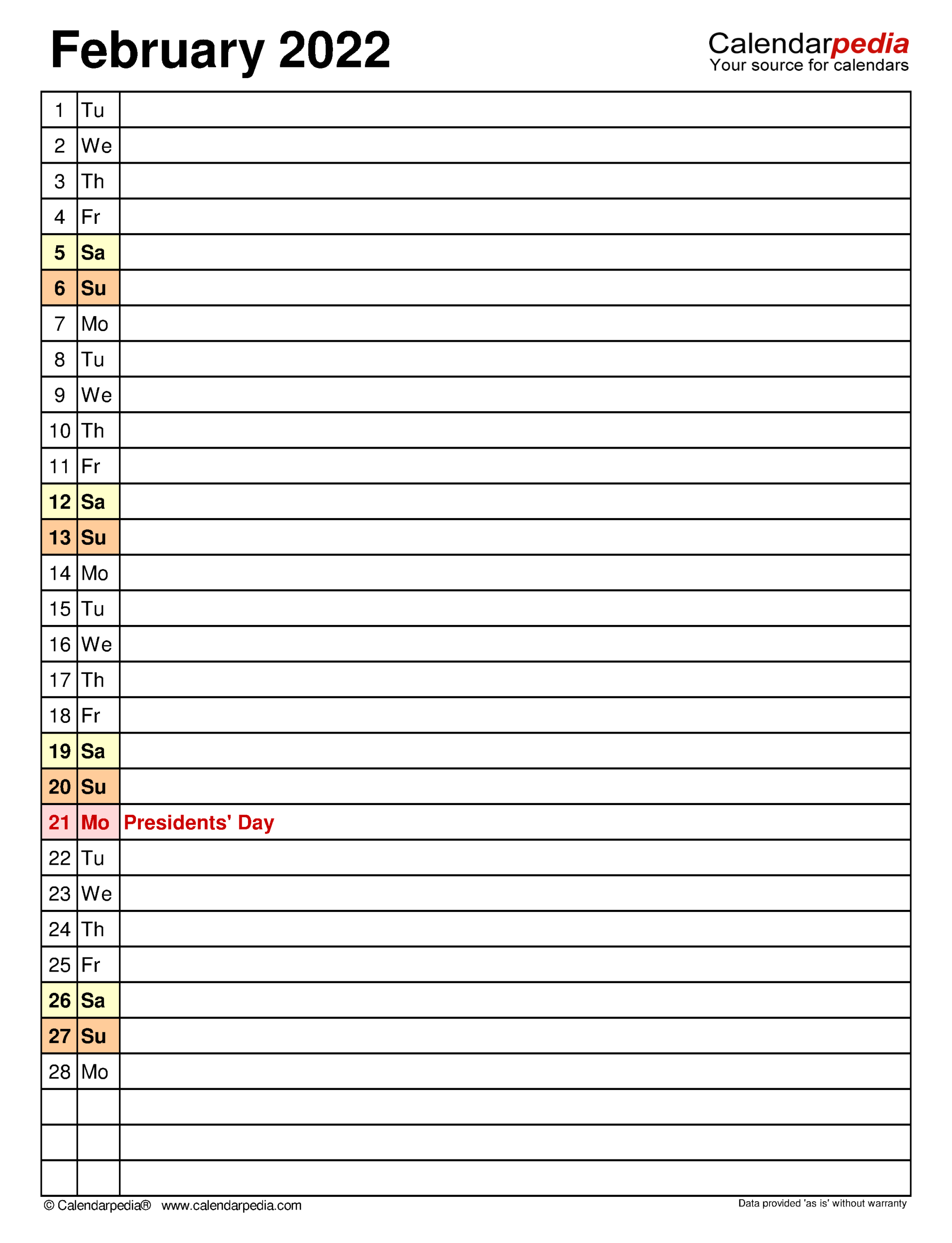 Get Year 2022 February Calendar