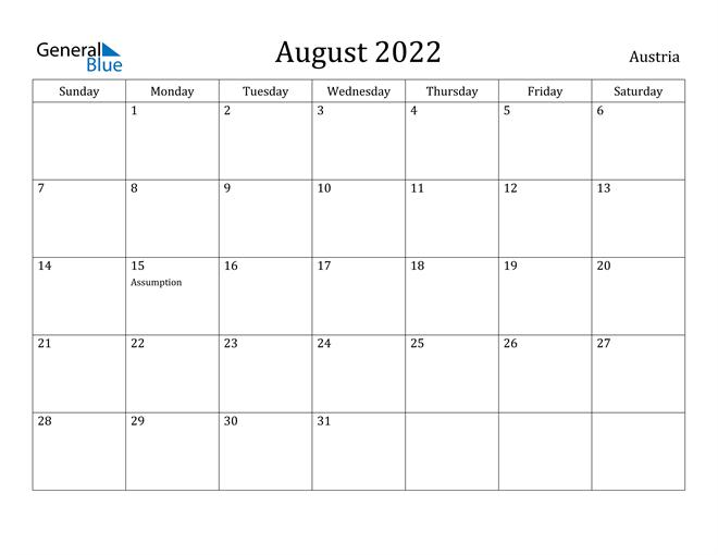 Pick 2022 Calendar For August