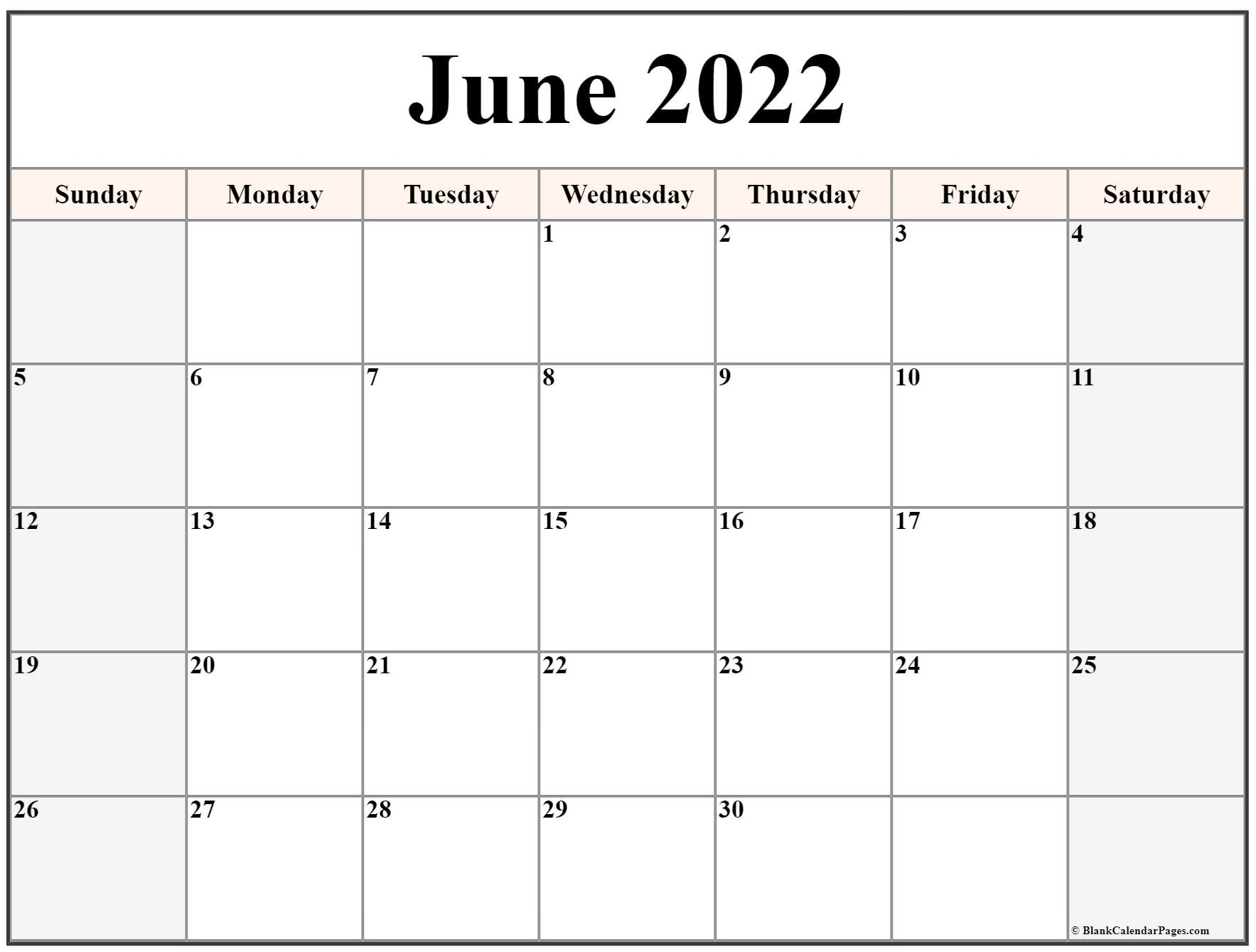 Pick 2022 Calendar For June