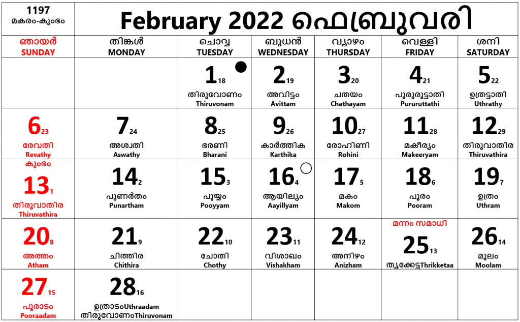 Pick 2022 June Malayalam Calendar