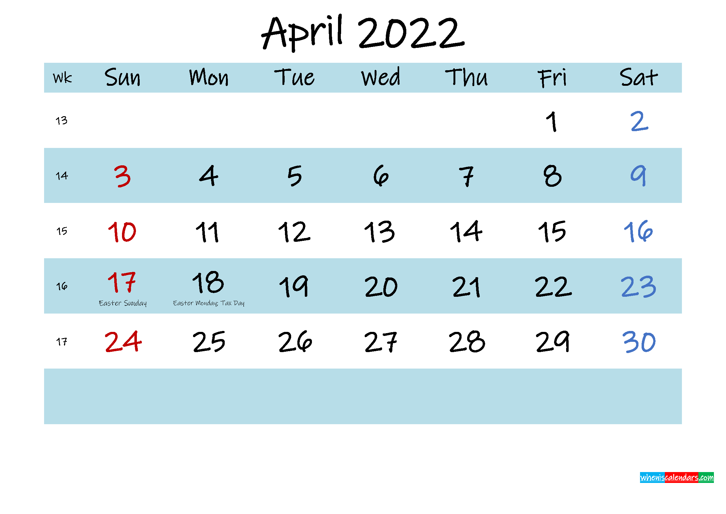 Pick April 2022 Calendar Page