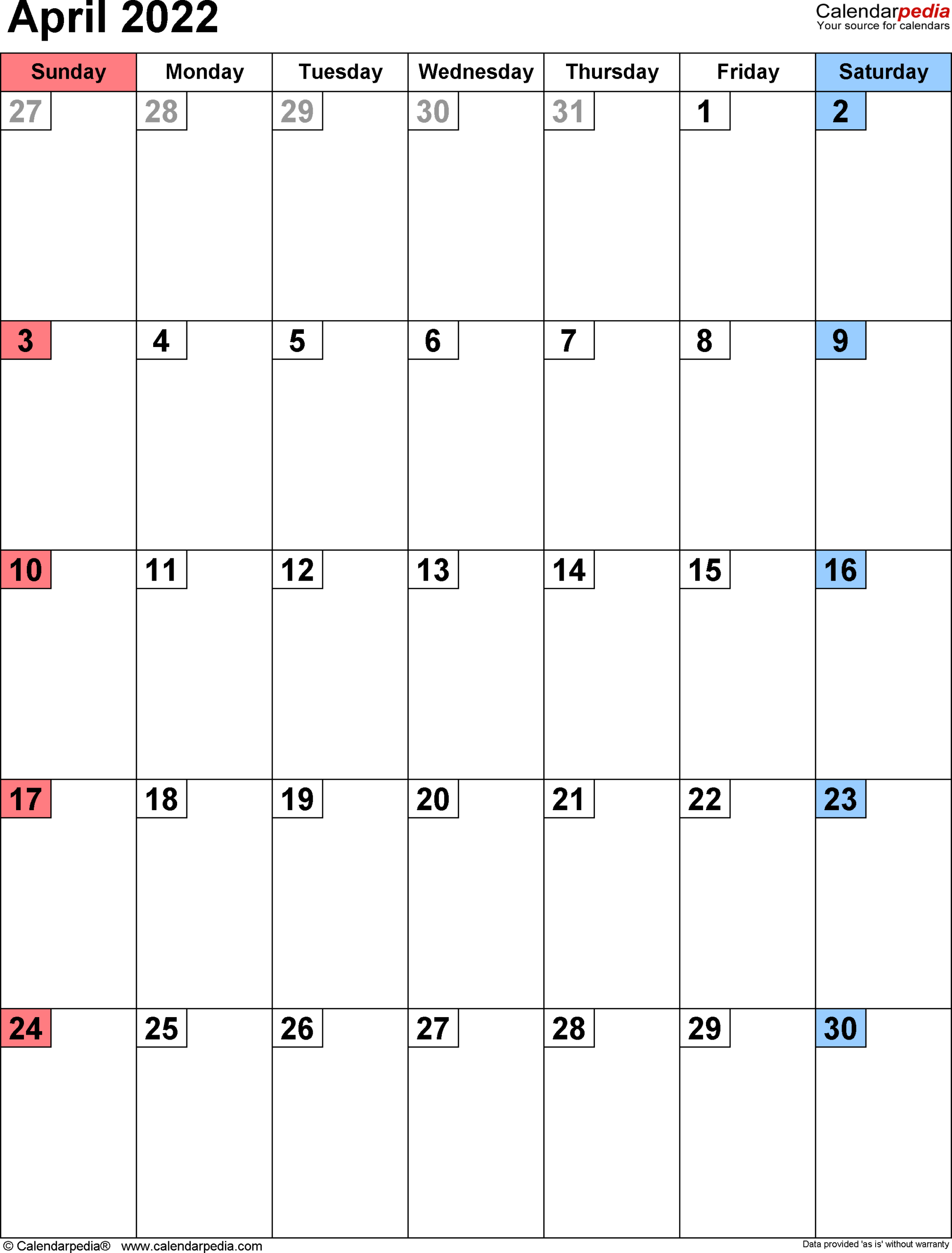 Pick April 2022 Calendar Page