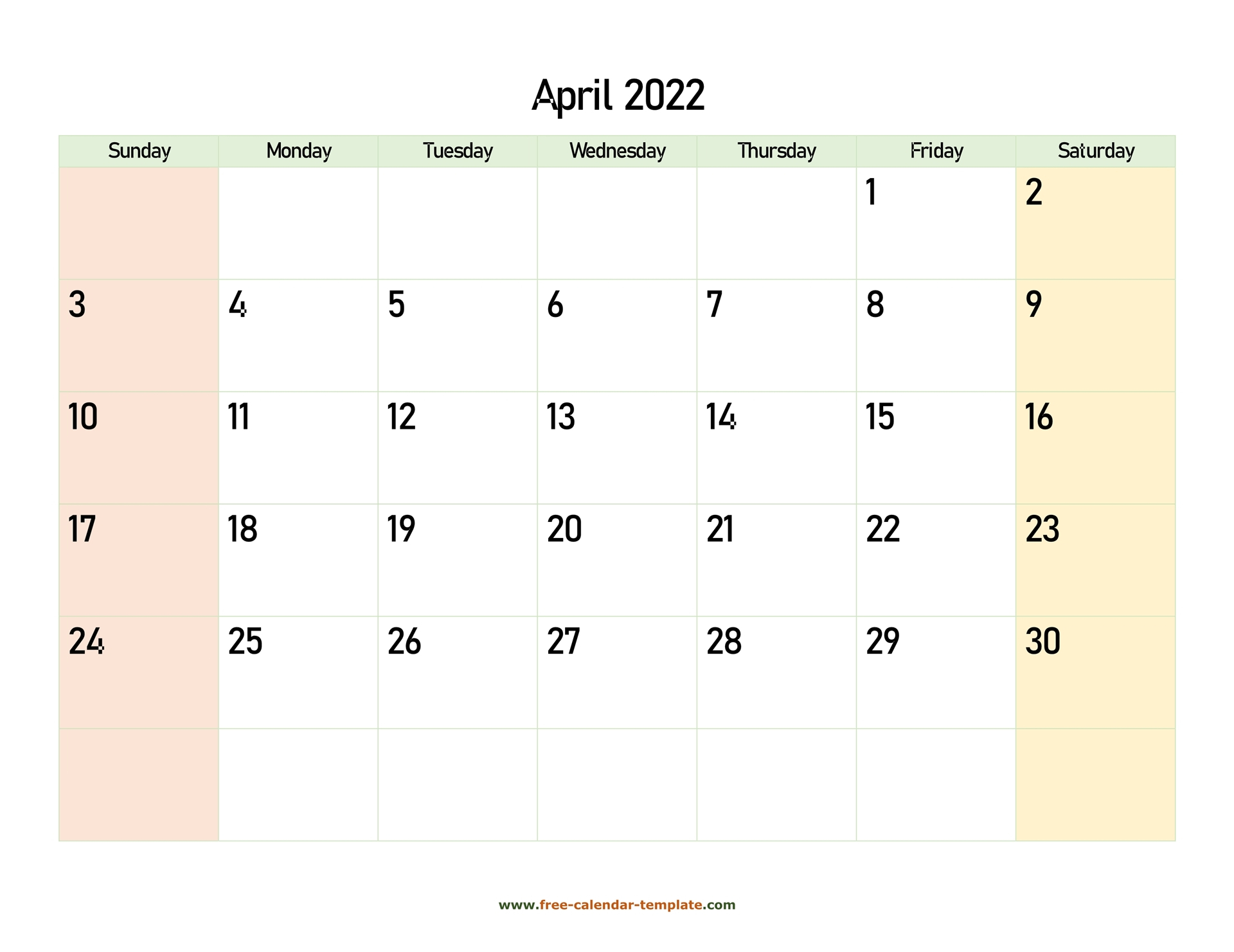 Pick April 2022 Calendar Template