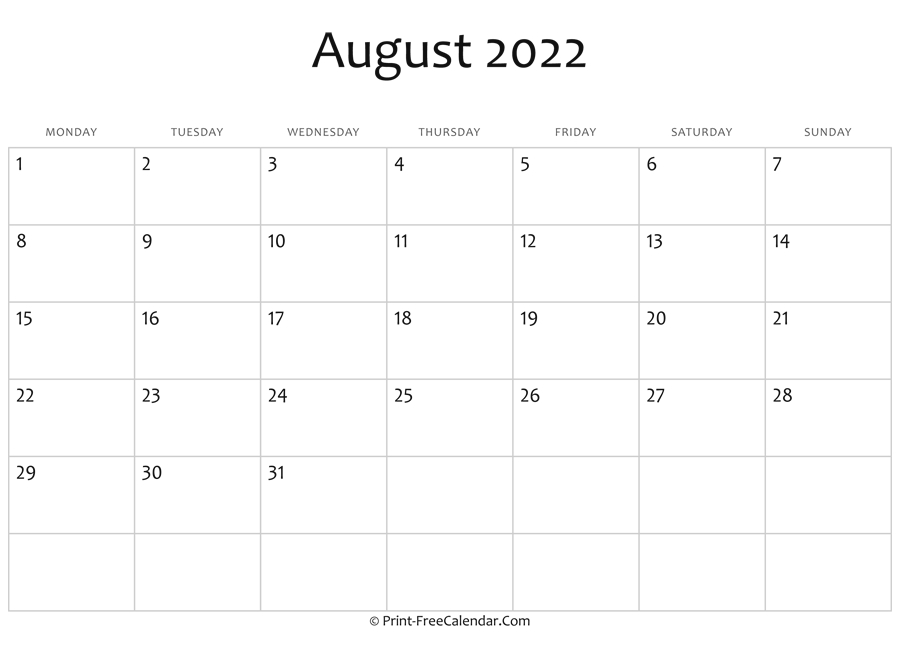 Pick August 2022 Holiday Calendar