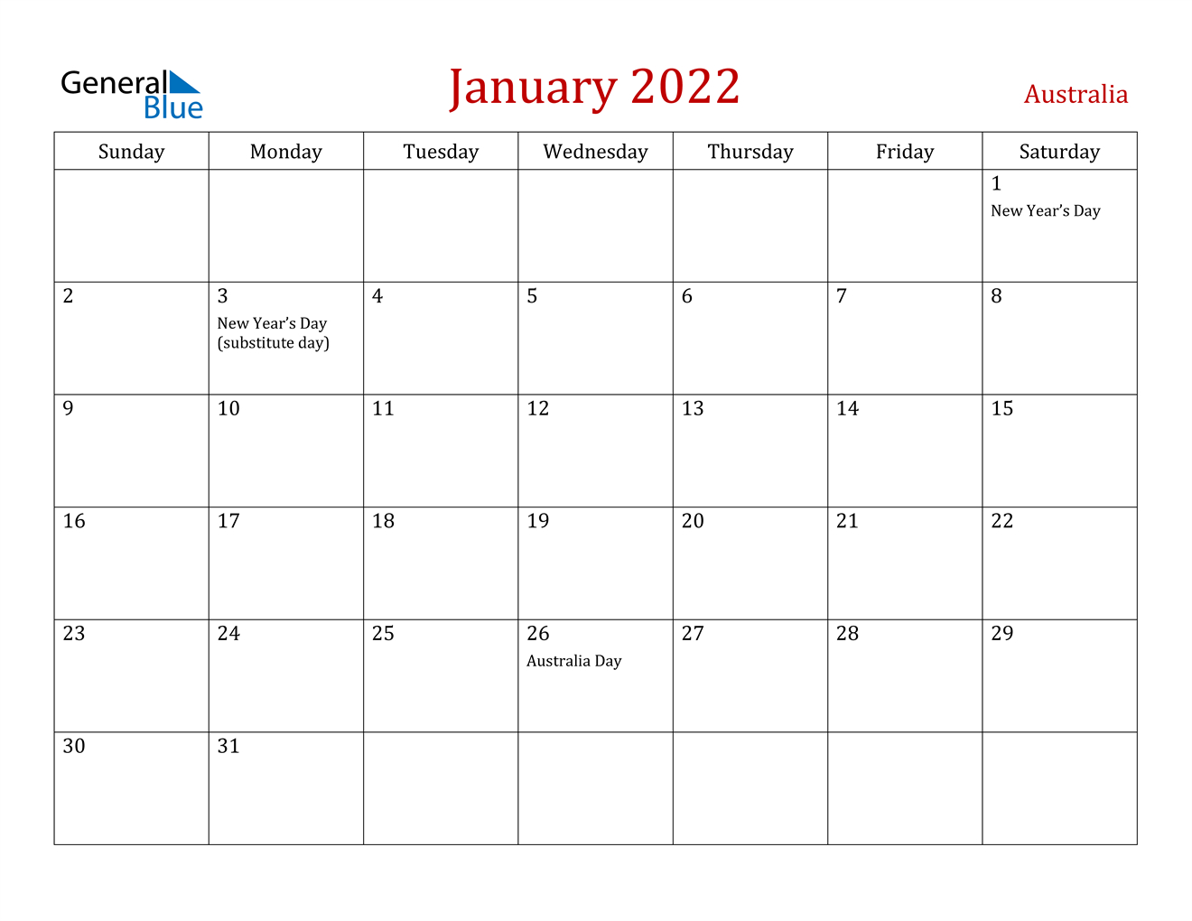 Pick Blank Calendar 2022 January