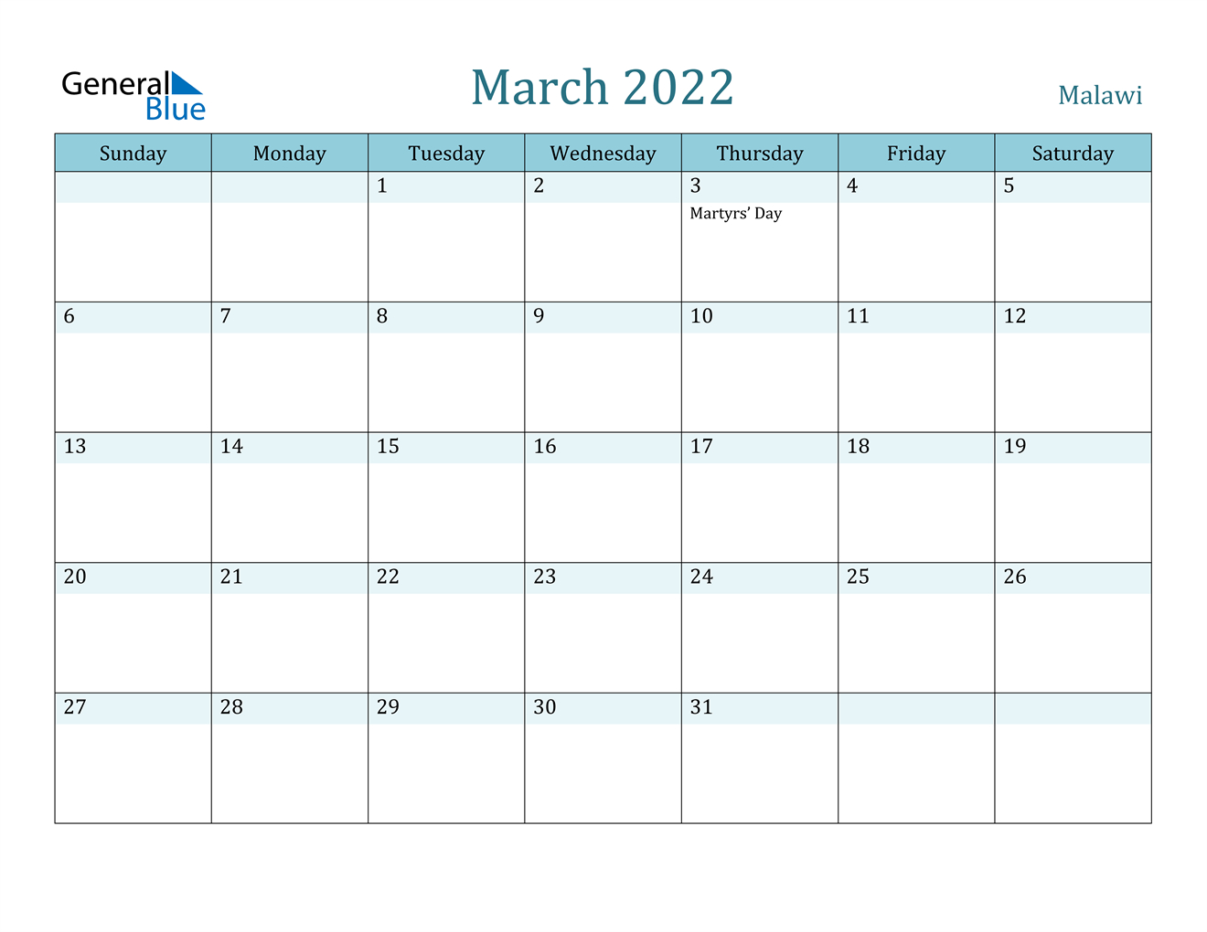 Pick Blank Calendar 2022 March