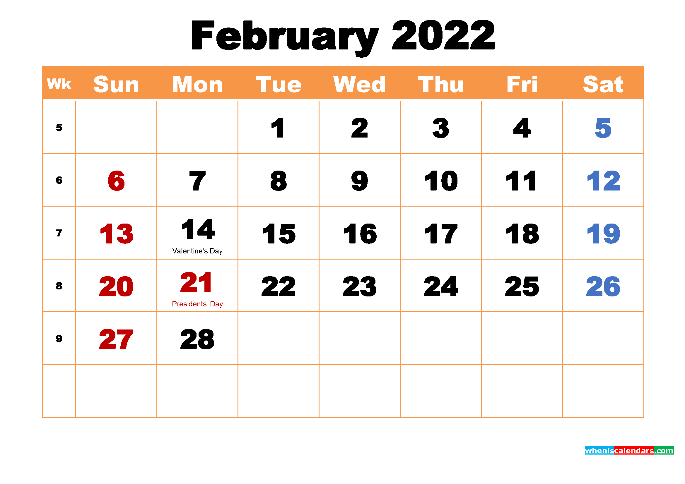 Pick Blank Calendar For February 2022