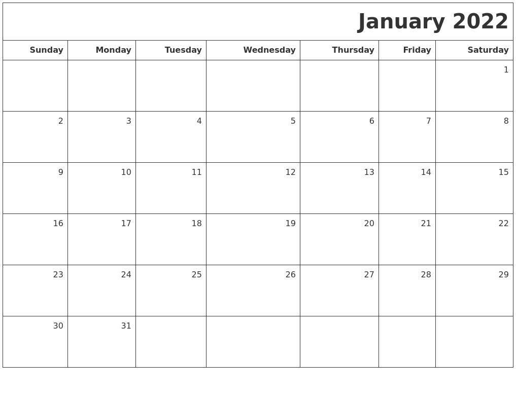 Pick Blank Monthly Calendar January 2022