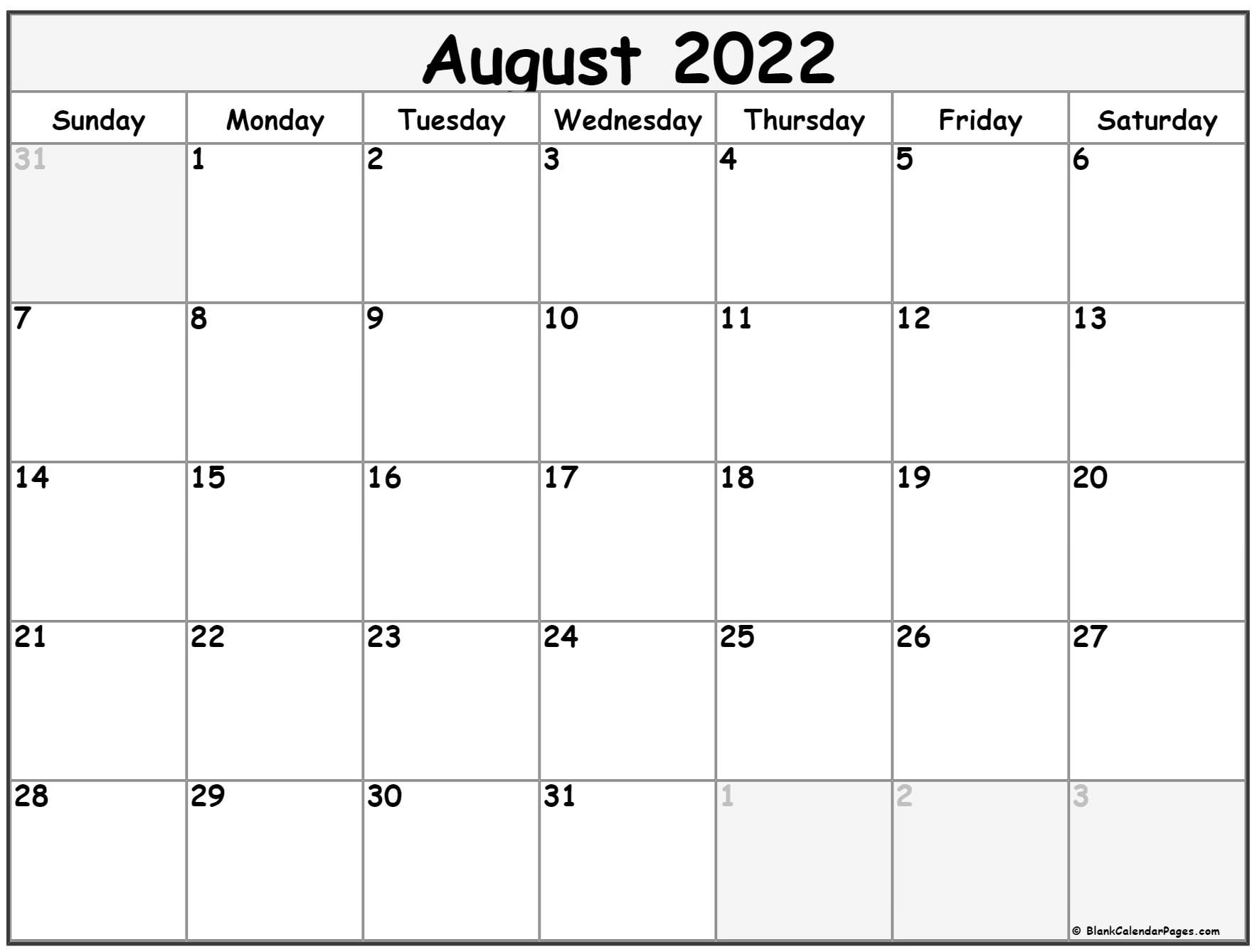 Pick Calendar 2022 August Month