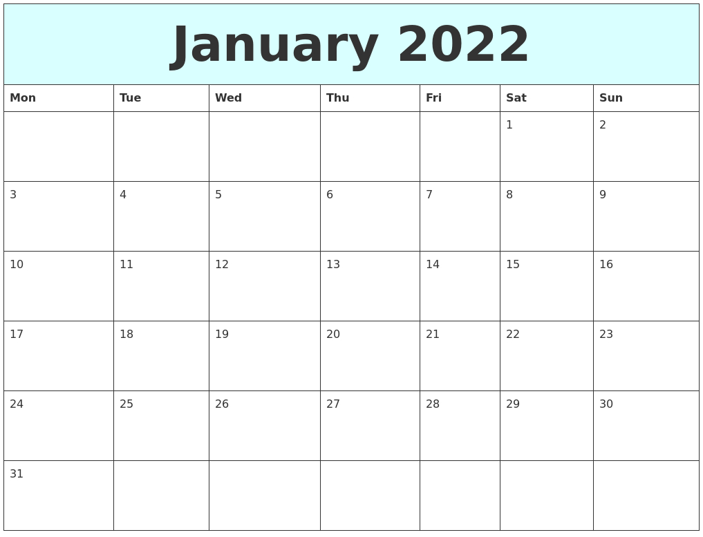 Pick Calendar 2022 January Mahina