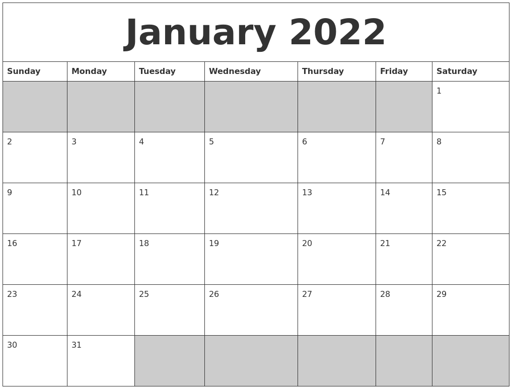 Pick Calendar 2022 January Printable