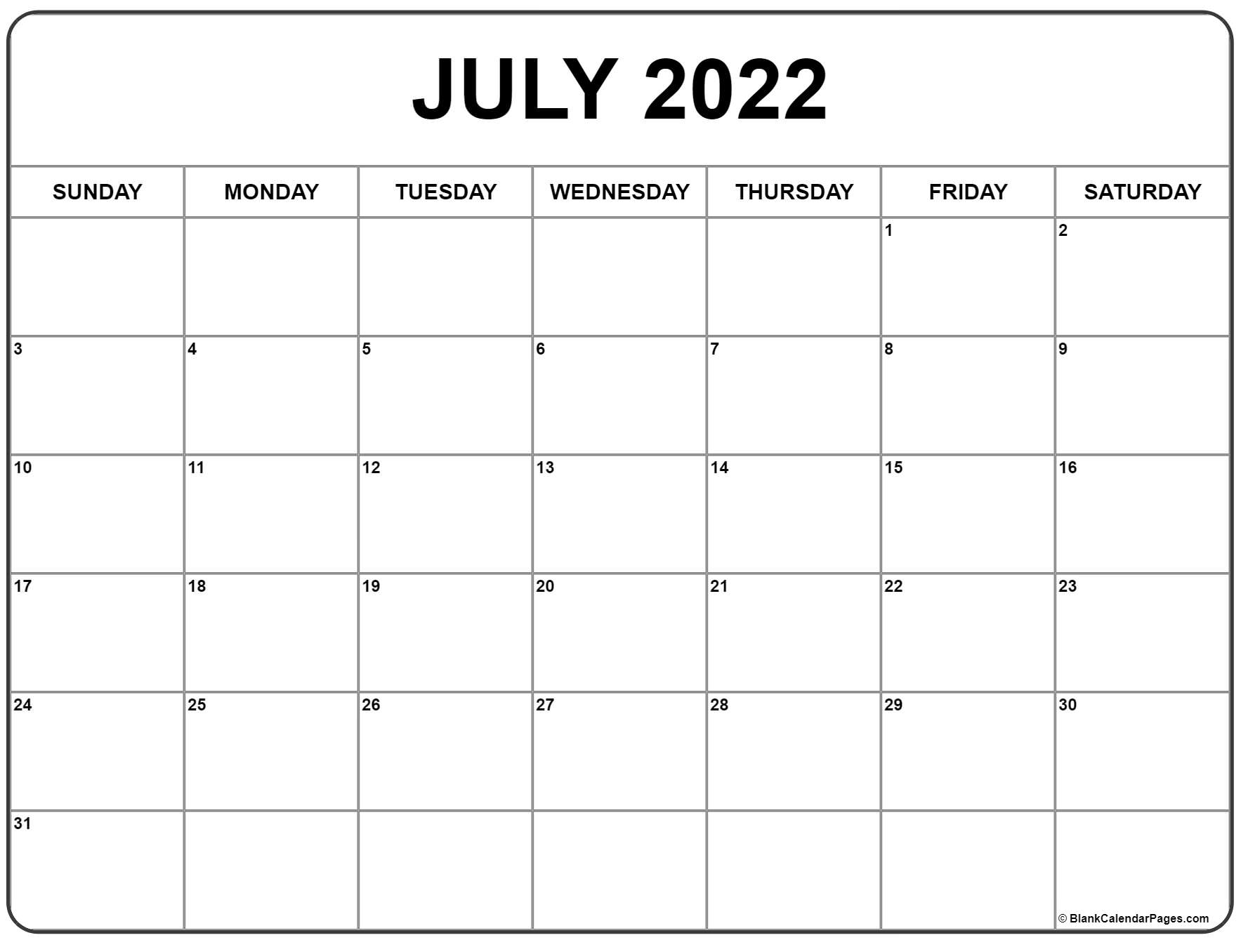 Pick Calendar 2022 July Month