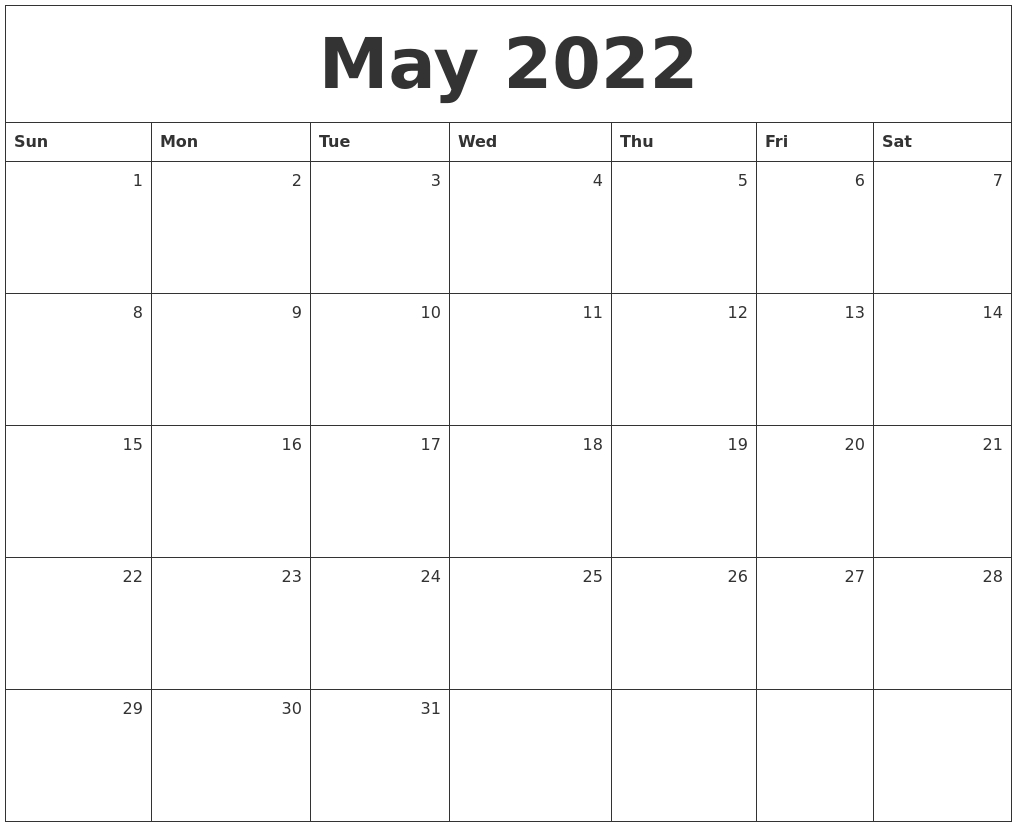Pick Calendar 2022 May Month