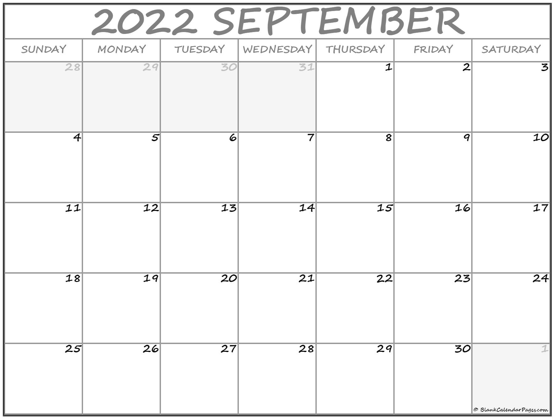 Pick Calendar 2022 September Month
