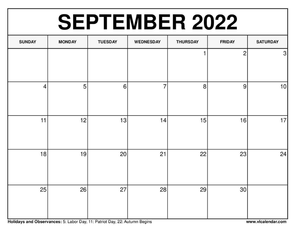 Pick Calendar 2022 September Month