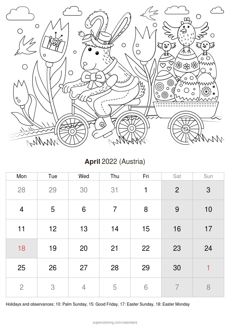 Pick Calendar April 2022 Easter