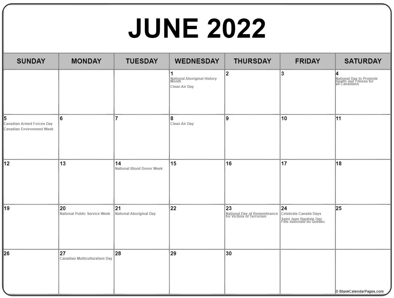 Pick Calendar Dates For June 2022